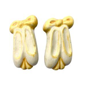 Vintage Ballet Dance Slippers Shoes Stud Earrings Bespoke Yellow Ribbon Ceramic